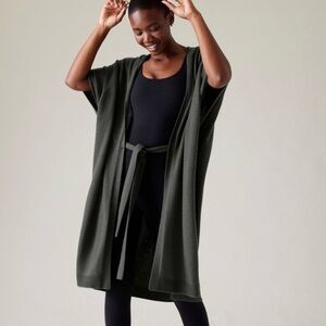 Athleta Dark Green Open-Front Cardigan with Hood